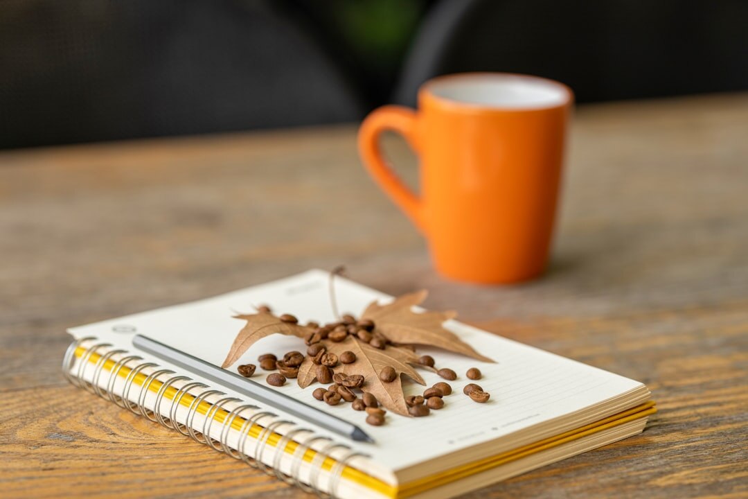 coffee and notebook on table